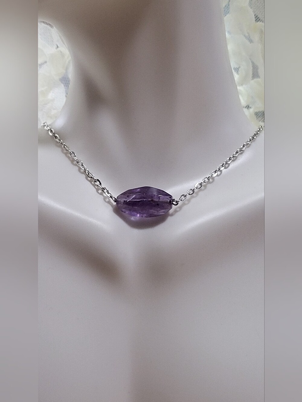 Handmade Silver Plated Necklace with Purple Faceted Amethyst Bead